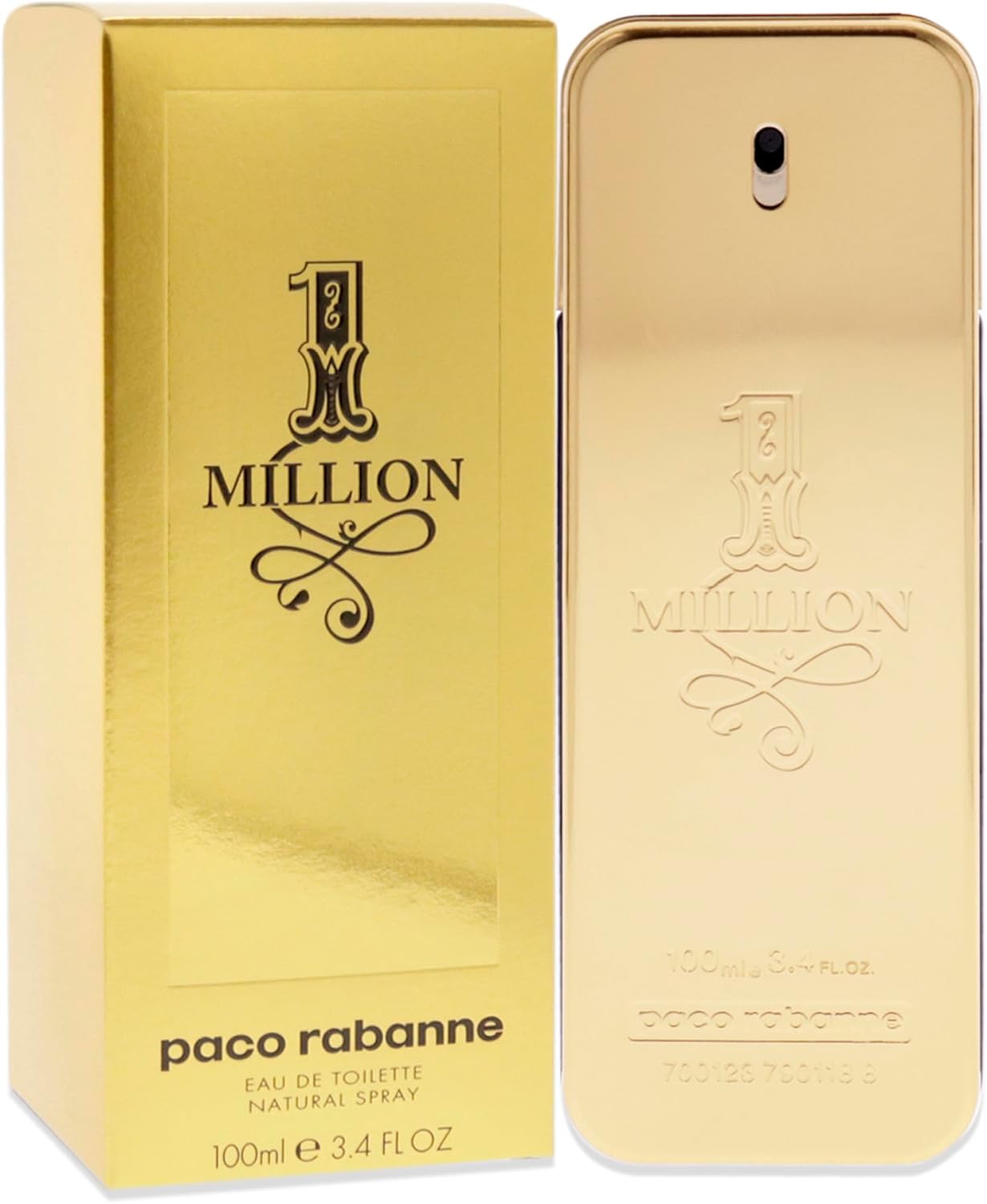 Paco Rabanne 1 Million perfume bottle and packaging on a white background