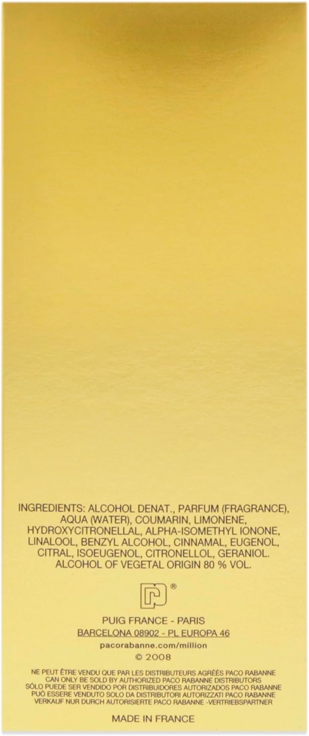 Product label with ingredients list on a gold background
