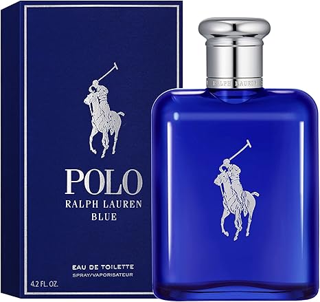 Blue Polo Ralph Lauren Eau de Toilette bottle and packaging on a white background